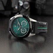 Maserati Traguardo Chronograph Green Dial Black Silicone Strap Watch For Men - R8871612043