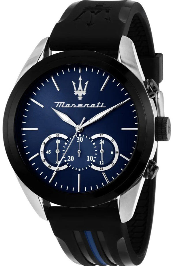 Maserati Traguardo Chronograph Blue Dial Black Silicone Strap Watch For Men - R8871612044