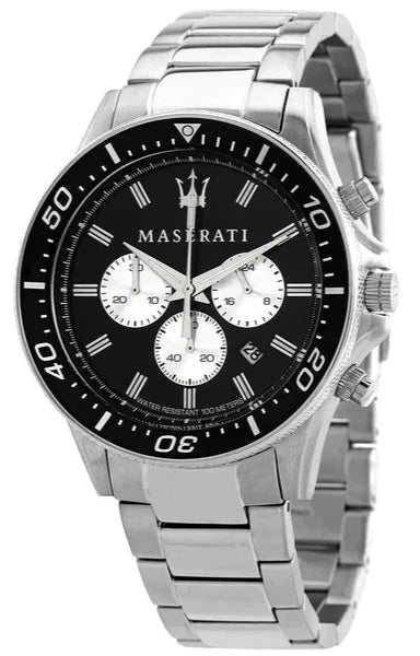 Maserati SFIDA Chronograph Black Dial Silver Steel Strap Watch For Men - R8873640004