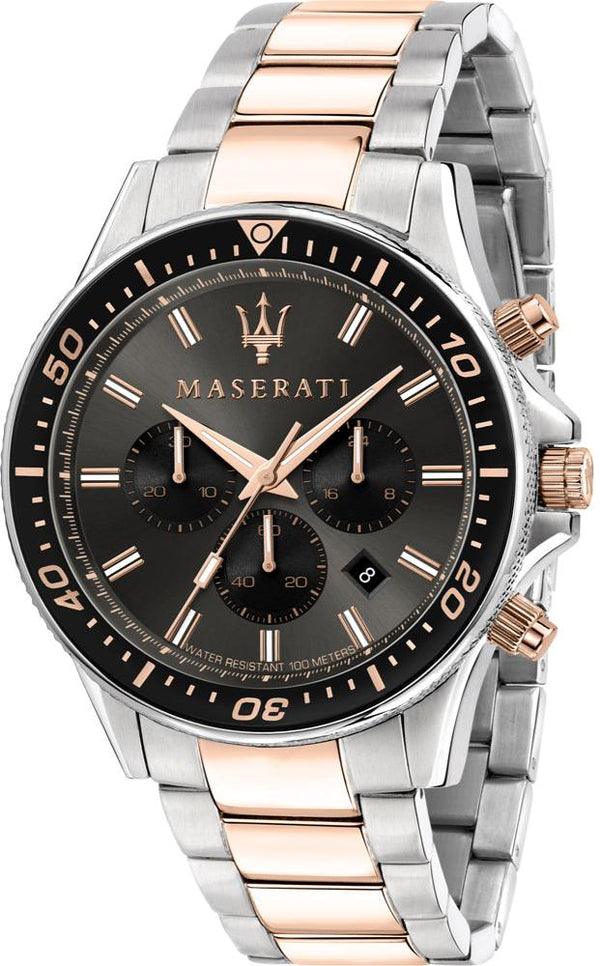 Maserati SFIDA Chronograph Black Dial Two Tone Steel Strap Watch For Men - R8873640002