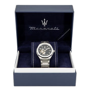 Maserati Stile Skeleton Automatic Black Dial Silver Steel Strap Watch For Men - R8823142002