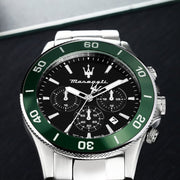 Maserati Competizione Chronograph Black Dial Silver Steel Strap Watch For Men - R8873600008