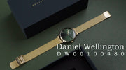 Daniel Wellington Petite Emerald Green Dial Gold Mesh Strap Watch For Women - DW00100480
