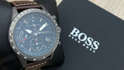 Hugo Boss Pilot Edition Chronograph Blue Dial Brown Leather Strap Watch for Men - 1513852