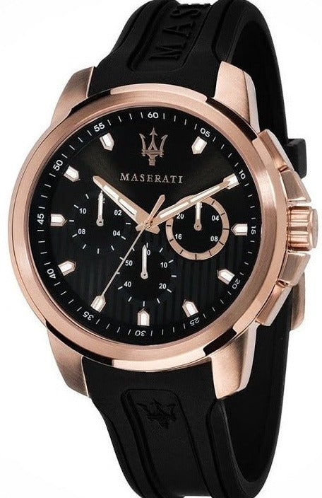 Maserati SFIDA Chronograph Black Dial Black Rubber Strap Watch For Men - R851123008