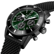 Breitling Superocean Heritage B01 Chronograph 44 Green Dial Black Mesh Bracelet Watch for Men - MB01621A1L1S1