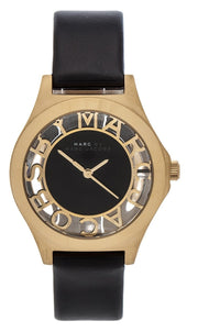 Marc Jacobs Henry Skeleton Black Dial Black Leather Strap Watch for Women - MBM1340