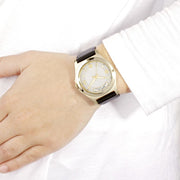 Marc Jacobs Baby Dave Gold Dial Black Leather Strap Watch for Women - MBM1264
