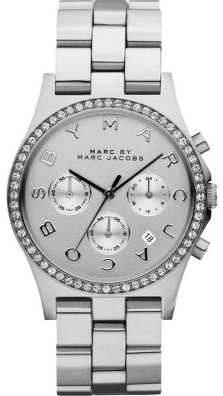 Marc Jacobs Henry Chronograph Silver Dial Silver Steel Strap Watch for Women - MBM3104