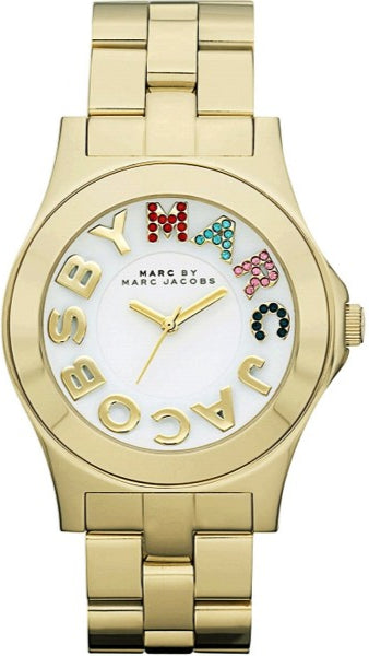 Marc Jacobs Rivera White Dial Gold Steel Strap Watch for Women - MBM3137