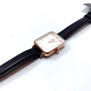 Daniel Wellington Quadro White Dial Black Leather Strap Watch For Women - DW00100434