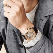 Fossil Modern Machine Automatic Skeleton Dial Black Leather Strap Watch for Men - ME3082