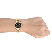 Michael Kors Bradshaw Chronograph Black Dial Gold Steel Strap Watch For Women - MK6959