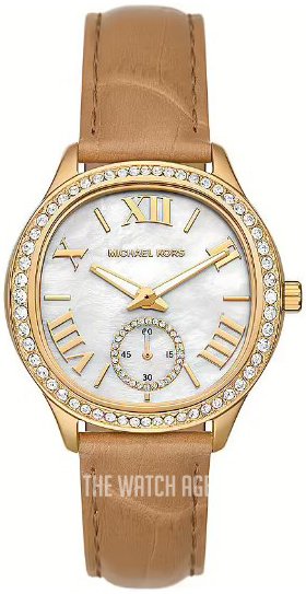 Michael Kors Sage Three-Hand Mother of Pearl White Dial Brown Leather Strap Watch for Women - MK4819
