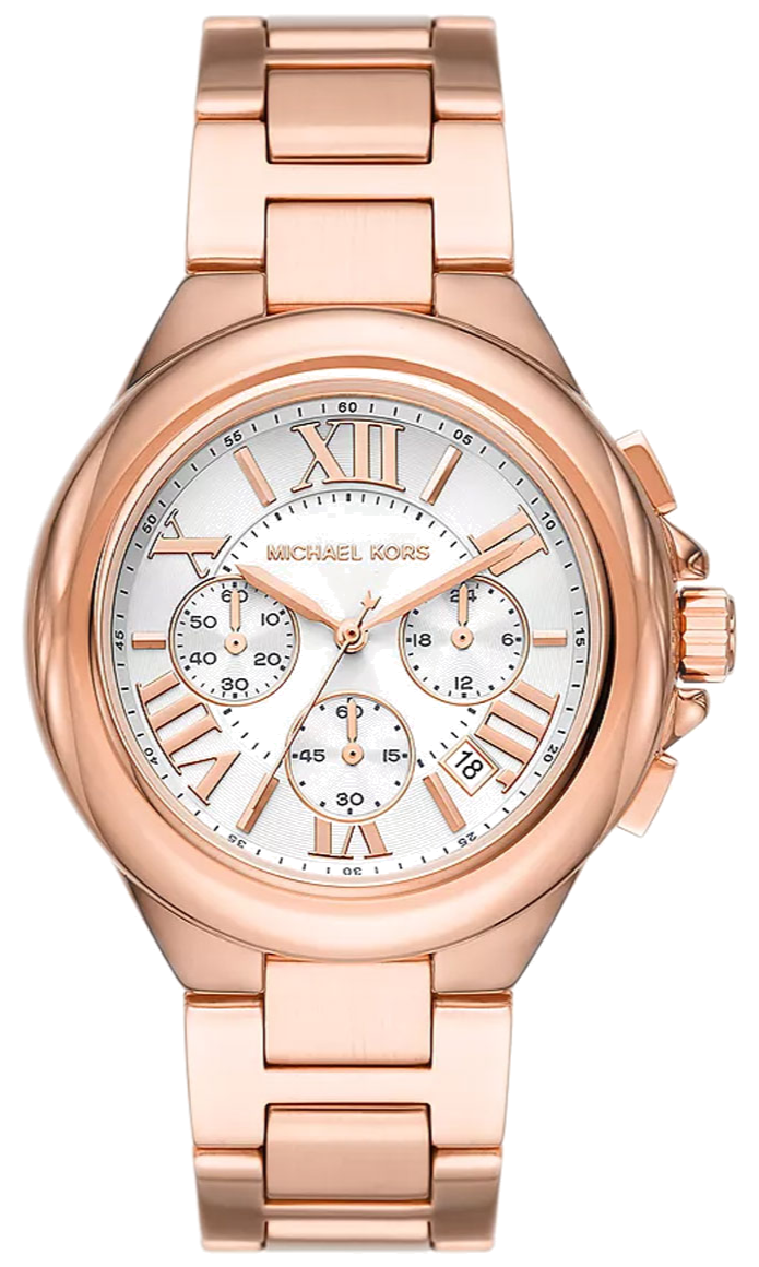 Michael Kors Camille Chronograph White Dial Rose Gold Steel Strap Watch For Women - MK7271