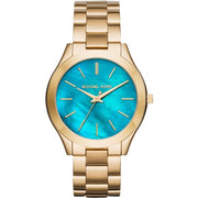 Michael Kors Slim Runway Blue Dial Gold Steel Strap Watch for Women - MK3265