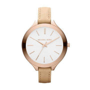 Michael Kors Runway Slim Quartz White Dial Beige Leather Strap Watch For Women - MK2284