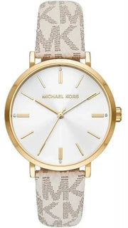 Michael Kors Pyper Analog Silver Dial White Leather Strap Watch for Women - MK2946