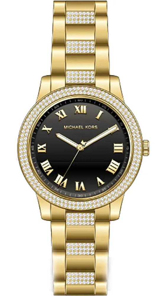 Michael Kors Tibby Multifunction Analog Black Dial Gold Steel Strap Watch for Women - MK4684