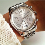 Michael Kors Lexington Silver Dial Silver Steel Strap Watch for Women - MK5555