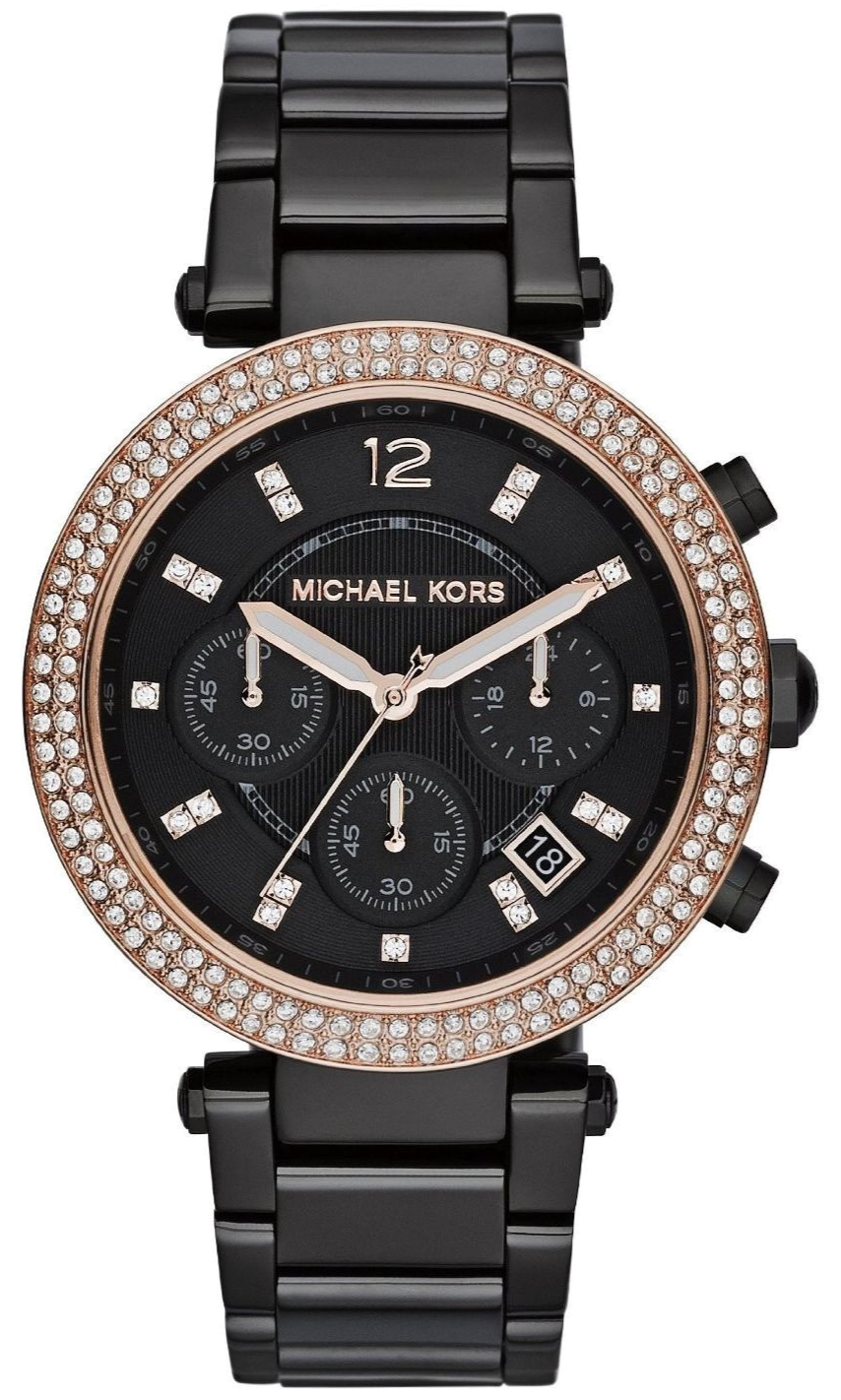 Michael Kors Parker Diamonds Black Dial Black Steel Strap Watch for Women - MK5885