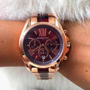Michael Kors Bradshaw Burgundy Dial Two Tone Steel Strap Watch for Women - MK6270