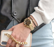 Michael Kors Bradshaw Chronograph Black Dial Gold Steel Strap Watch For Women - MK6959