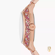 Michael Kors Raquel Three-Hand Crystals Pink Dial Rose Gold Steel Strap Watch For Women - MK7343