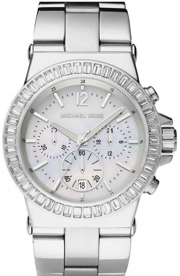 Michael Kors Dylan Glitz Chronograph White Dial Silver Steel Strap Watch For Women - MK5411