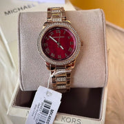 Michael Kors Tibby Multifunction Crystals Maroon Dial Rose Gold Steel Strap Watch for Women - MK4685