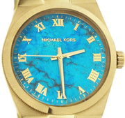 Michael Kors Channing Turquoise Dial Gold Steel Strap Watch For Women - MK5894