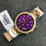 Michael Kors Parker Chronograph Purple Dial Two Tone Steel Strap Watch For Women - MK6108
