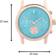 Michael Kors Runway Chronograph Turquoise Dial Rose Gold Steel Strap Watch For Women - MK6164
