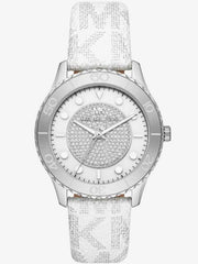 Michael Kors Runway Three Hand White Dial White Leather Strap Watch For Women - MK6998