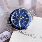 Michael Kors Cunningham Multifunction Blue Dial Silver Steel Strap Watch For Men - MK7153