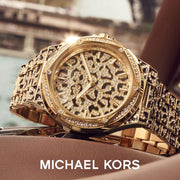 Michael Kors Lennox Three Hand Crystals Gold Dial Two Tone Steel Strap Watch For Women - MK7284