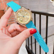 Michael Kors Mini Pilot Quartz Gold Dial Blue Silicone Strap Watch For Women - MK7374