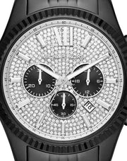Michael Kors Lexington Chronograph Crystals Silver Dial Black Steel Strap Watch for Men - MK8605