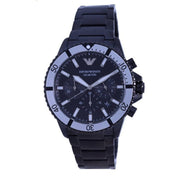 Emporio Armani Diver Chronograph Black Dial Black Steel Strap Watch For Men - AR80050