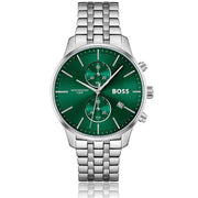 Hugo Boss Associate Chronograph Green Dial Silver Steel Strap Watch for Men - 1513975