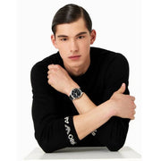 Emporio Armani Claudio Chronograph Black Dial Black Leather Strap Watch For Men - AR11542