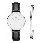Daniel Wellington Classic Petite Reading White Dial Black Leather Strap Watch For Women - DW00100185