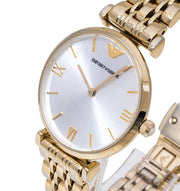 Emporio Armani Gianni T Bar Silver Dial Gold Stainless Steel Strap Watch For Women - AR1877