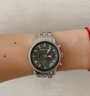 Michael Kors Jet Set Chronograph Blue Dial Silver Steel Strap Watch for Women - MK5021