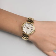 Guess Park Ave South Analog White Dial Gold Steel Strap Watch For Women - W0767L2