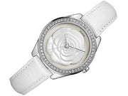 Guess Rosette Analog White Dial White Leather Strap Watch For Women - W75043L1