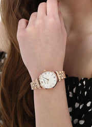 Emporio Armani Mother of Pearl Dial Rose Gold Steel Strap Watch For Women - AR11110