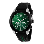 Maserati Traguardo Chronograph Green Dial Black Silicone Strap Watch For Men - R8871612043