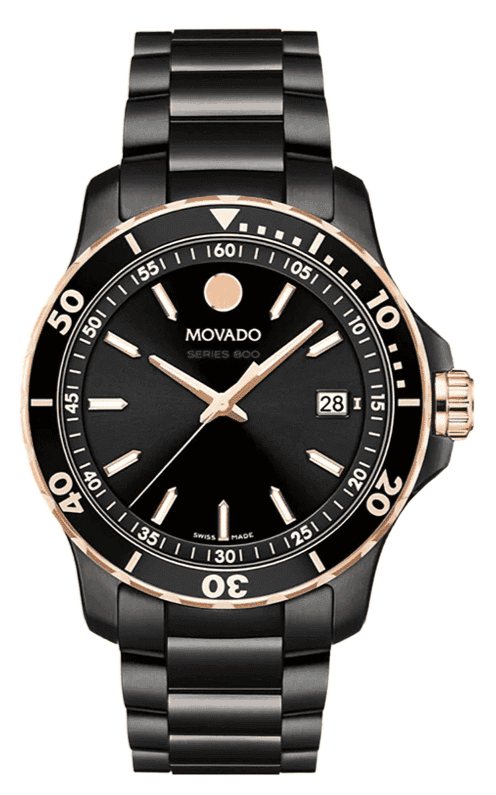 Movado 800 Series Black Dial Black Steel Strap Watch For Men - 2600162