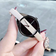 Calvin Klein Rebel Cream Black Dial Cream Leather Strap Watch for Women - K8P237X1